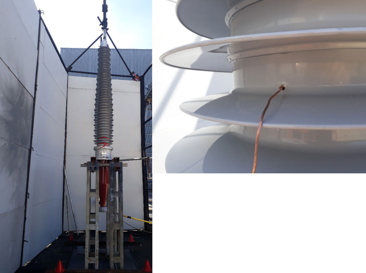 Photos of Internal arc fault test setup of RIF transformer bushing by RHM International